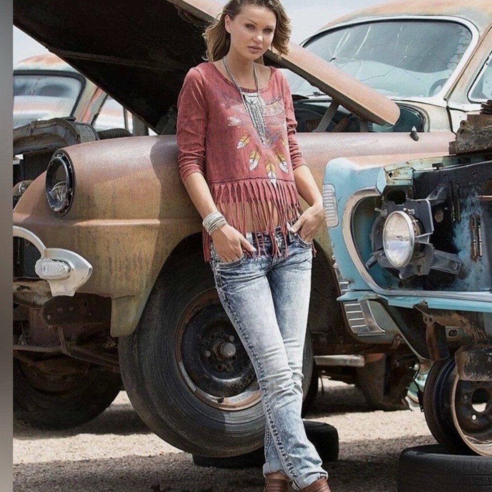 Affliction Red and Yellow Graphic Tee